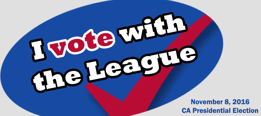 I vote with the League sticker Voting, League of Women Voters of California, ballot measures, advocacy, grassroots, nnopartisan, CAelections, endorsements