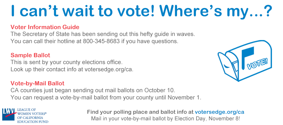 Questions graphic and voting materials voting informatio, voter guides, elections, california, League of WOmen Voters, help, sample ballot, vote by mail