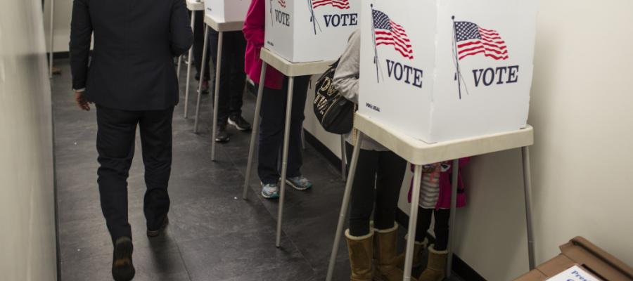 Polling Place with Voters voter guide, voters edge, california, los angeles, local elections, voting, gotv, cavotes, voter education, media