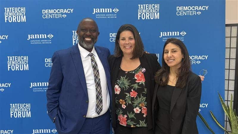 Left to right: Darius Kemp, Executive Director of Common Cause California; Jenny Farrell, LWVC Executive Director; and Sonni Waknin, Senior Staff Attorney of the UCLA Voting Rights Project